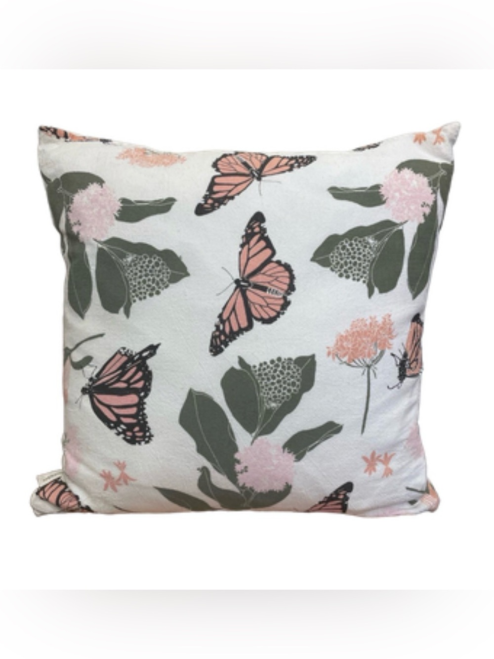 Monarch Meadow Butterfly Accent Pillow - Pink & Green